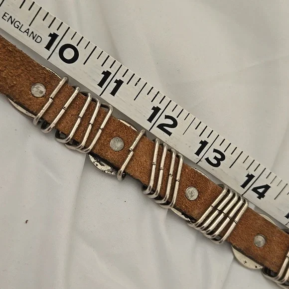 Western-Style Leather Belt featuring  silver-toned conchos & matching buckle - Picture 8 of 10
